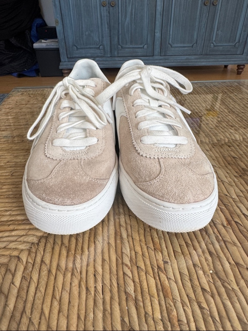 Skechers White leather/ tan suede Sneakers with Herringbone Outsoles